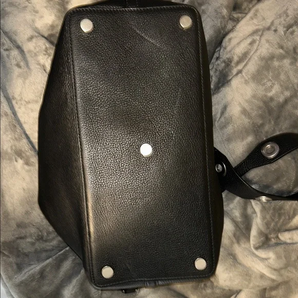 Like New Black Pebbled Leather Michael Kors Hand/Shoulder Bag With Metal Details - Picture 6 of 15